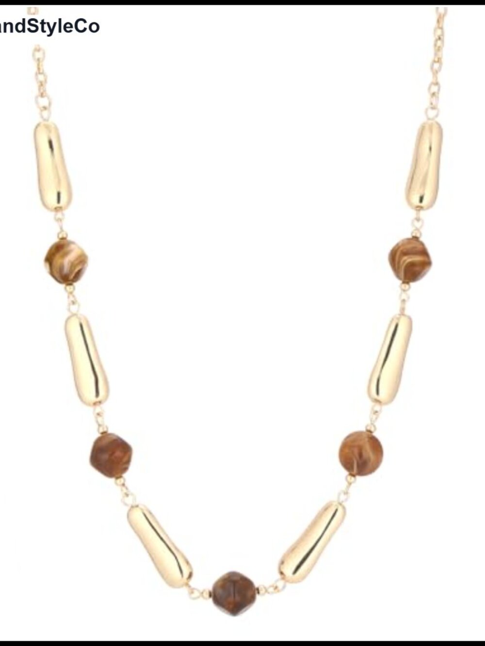 Gold Plated Chain Necklace with Resin Pearl Beads 24.8 in